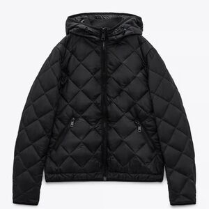 Zara Quilted Black Hooded Jacket
